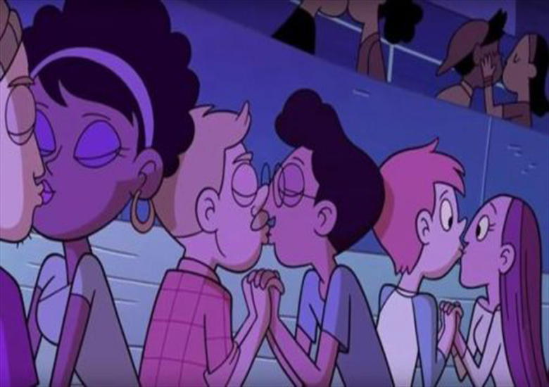 Cena do beijo entre personagens do mesmo sexo em um desenho da Disney.