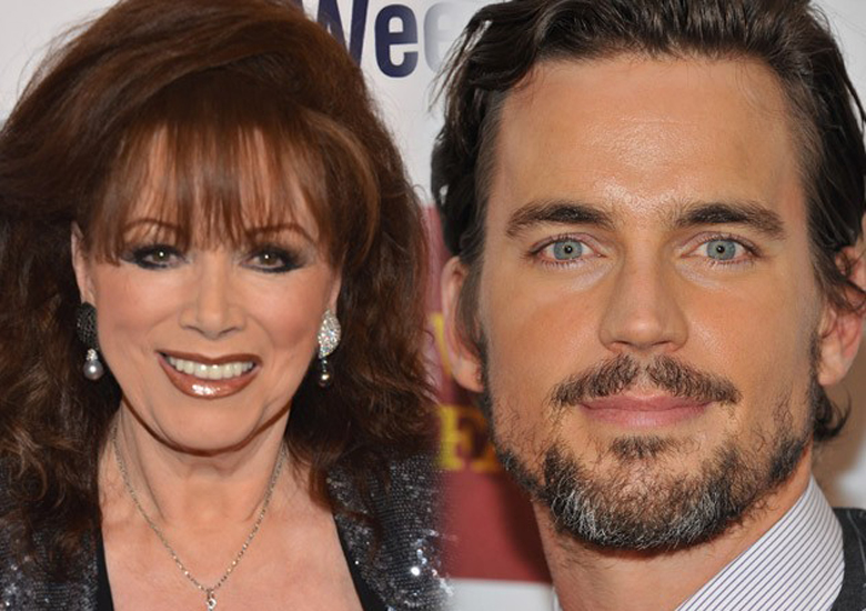 A escritora Jackie Collins ao lado do ator Matt Bomer