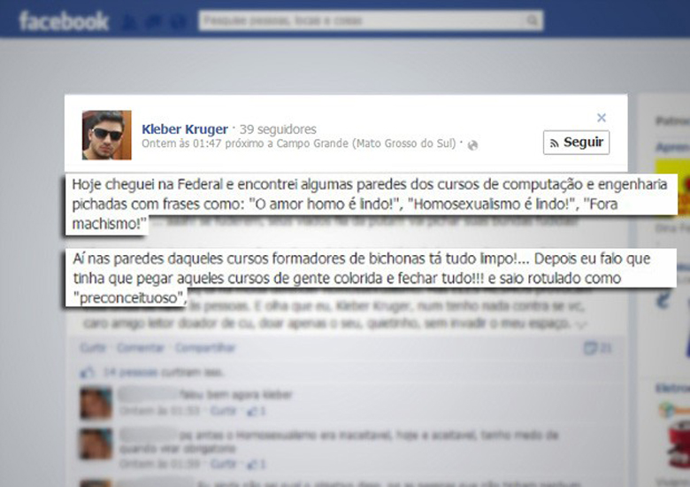 Professor fez postagens sobre picha��es a favor da homossexualidade