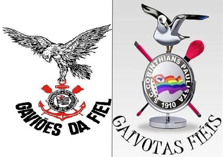 S�mbolo da Gavi�es da Fiel (� esquerda) e da Gaivotas Fi�is (� direita): maior torcida do Corinthians acusa a vers�o gay de pl�gio