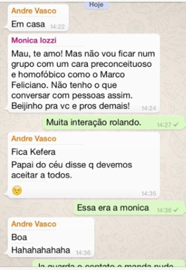 M�nica Iozzi deixa o grupo de conversas criado pelo CQC ap�s um di�logo �spero com o deputado Marco Feliciano