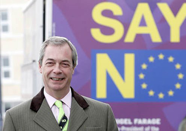 Nigel Farage, l�der da UKIP, extrema direita brit�nica, em campanha contra a perman�ncia da Gr�-Bretanha na Uni�o Europeia